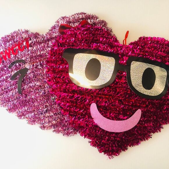 Valentine's Day Tinsel Heart Shaped Faces Shimmery Shiny Fun Decor - Picture 1 of 11